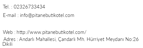 Pitane Butik Otel andarl telefon numaralar, faks, e-mail, posta adresi ve iletiim bilgileri